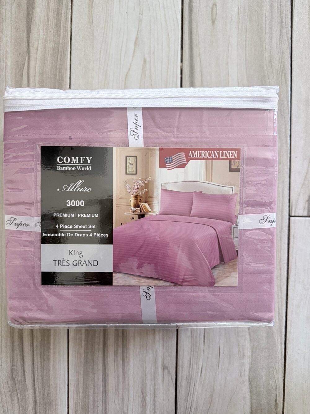 Allure Bamboo World Sheet Set In a Lavender/Pink Color King Size New